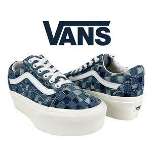 Vans Women’s 5 Men’s 3.5 Blue Woven Denim Old Skool‎ Stackform Platform Sneakers